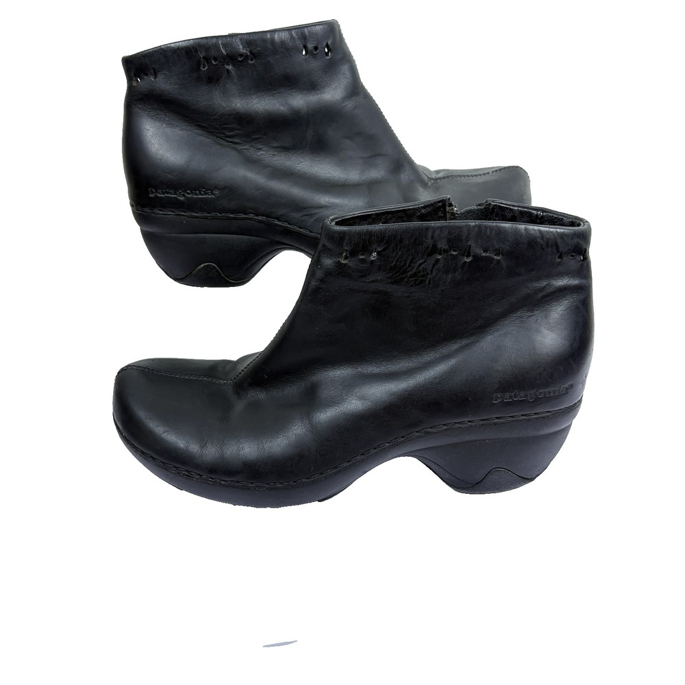 Patagonia Better Clog Ankle Boot Black Leather Womens 7 Side Zip Comfort Sole